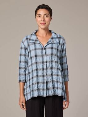 Cut Loose Crinkle Plaid Hi-Low Shirt - Medium